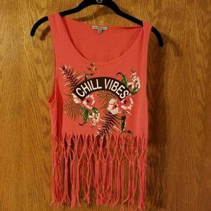Charlotte Russe XS Fringed Tank "Chill Vibes"
